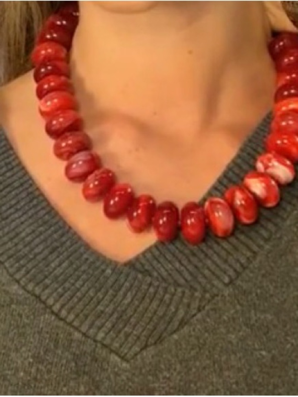Dark Red Agate Oval PebbleBead Statement Necklace – Women Jewelry - Picture 3 of 3